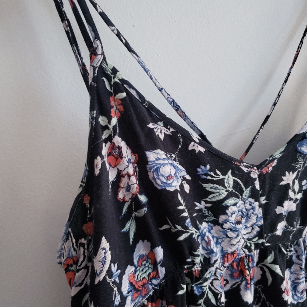 AE American Eagle Floral strappy cross bag swing dress printed viscose large - Picture 6 of 13